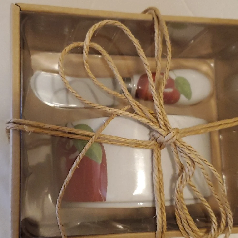 Apple Stoneware Dipping Bowl and Spreader Gift Set